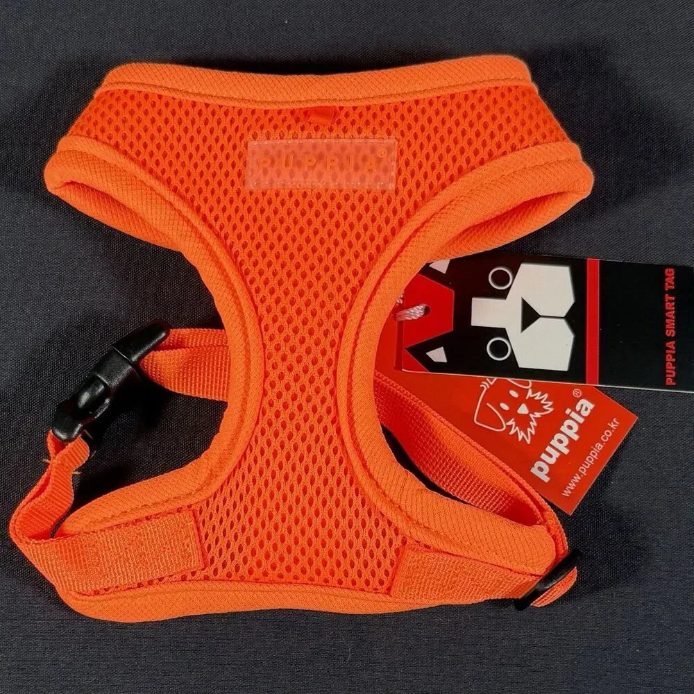 Puppia Soft Harness Smart Tag Dog Cat Neon Orange Small New